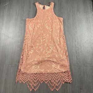 Express Pink Floral Lace Overlay High Neck Dress Women's Sz Medium